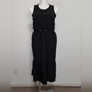 "NEW" Black Dark Cottagecore Bohemian Boho Cinched Waist Tiered Midi Dress 1X
